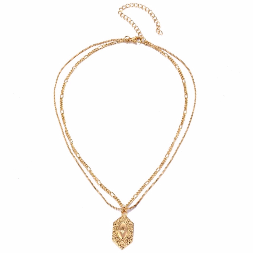 'Warrior' Layered Cross Shield Gold Necklace - Picture 6 of 9